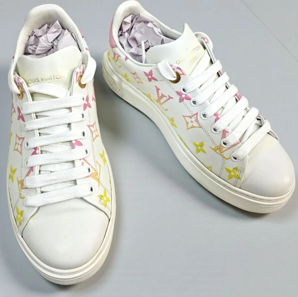 Louis Vuitton Time Out Sneaker Pastel Monogram White Pink Yellow Shoes